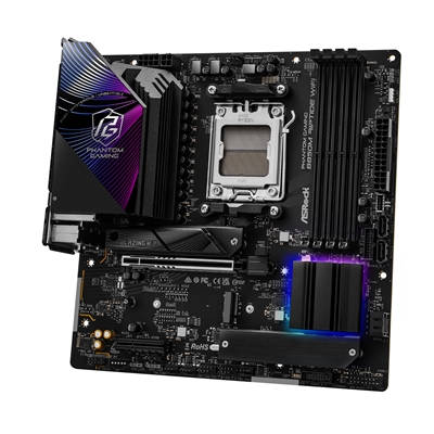 ASRock B850M Riptide WiFi AMD AM5 Socket Motherboard, Micro-ATX, 4x DDR5 Slots, 3x M.2 Sockets, Fitted I/O Shield, 2.5GbE LAN, Wi-Fi 7, 1x DisplayPort / 1x HDMI Port image 4