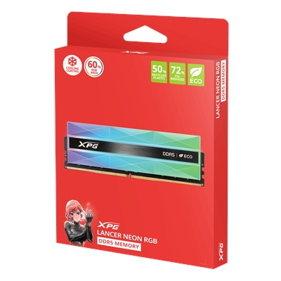 Adata Lancer Neon AX5U8000C3816G-DCLANRSG 32GB (2 x 16GB) DDR5 8000MHz, CL38, 1.45v, Silver RGB Eco System Memory, Using Eco-Friendly Material image 6