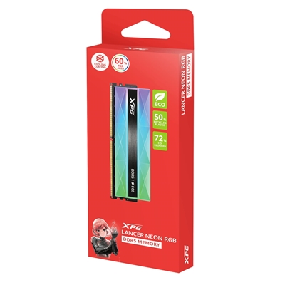Adata LANCER NEON AX5U7200C3416G-DCLANRSG DDR5 7200MHz, 32GB, (2 x 16GB) CL34, 1.4v, Retail, Silver RGB System Memory, Using Eco-Friendly Material image 6