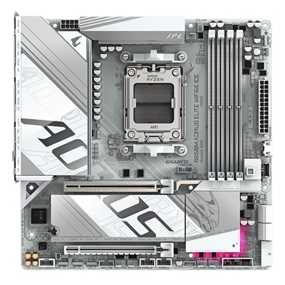 Gigabyte B850M AORUS ELITE WIFI6E ICE AMD AM5 Socket Motherboard, Micro-ATX, 4x DDR5 Slots, 2x M.2 Sockets, Fitted I/O Shield, 2.5GbE LAN, Wi-Fi 6E, 1x DisplayPort / 1x HDMI Port image 2