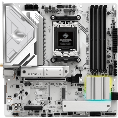 ASRock B850M Steel Legend WiFi AMD AM5 Socket Motherboard, Micro-ATX, 4x DDR5 Slots, 3x M.2 Sockets, Fitted I/O Shield, 2.5GbE LAN, Wi-Fi 7, 1x DisplayPort / 1x HDMI Port image 2