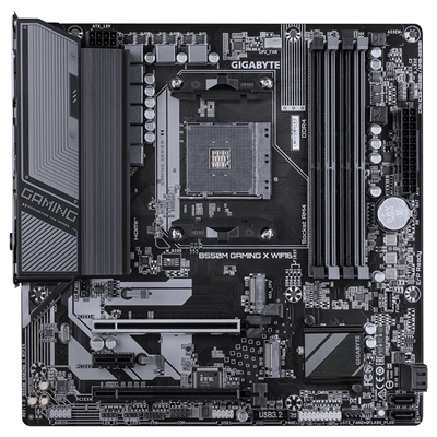 Gigabyte B550M GAMING X WIFI6 AMD AM4 Socket Motherboard, Micro-ATX, 4x DDR4 Slots, 2x M.2 Sockets, Fitted I/O Shield, GbE LAN, Wi-Fi 6, 1x DisplayPort / 1x HDMI Port image 2