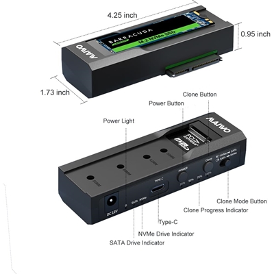 Maiwo USB Type-C, Dual Bay HDD/NVMe M2 SSD 10Gbps Clone Converter For 2.5" and 3.5" SATA, Clone SATA to NVMe Instantly image 2
