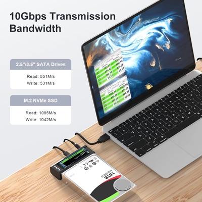 Maiwo USB Type-C, Dual Bay HDD/NVMe M2 SSD 10Gbps Clone Converter For 2.5" and 3.5" SATA, Clone SATA to NVMe Instantly image 4