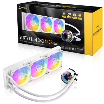 Antec Vortex Lum 360 ARGB White CPU Liquid Cooler - Intel & AMD Compatible, 3 x 120mm ARGB Fans, Suspended Spiral Pump Head, Enhanced Cooling Performance image 2