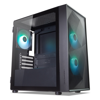 TecWare Forge M2 mATX PC Case, Compact High Airflow Mesh Front Panel, 3 x ARGB Fans Included, Hinged Tempered Glass Door, Supports 240mm Radiator, mATX/ITX, Black image 2
