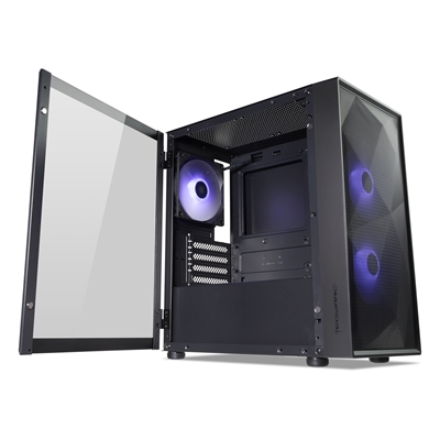 TecWare Forge M2 mATX PC Case, Compact High Airflow Mesh Front Panel, 3 x ARGB Fans Included, Hinged Tempered Glass Door, Supports 240mm Radiator, mATX/ITX, Black image 3