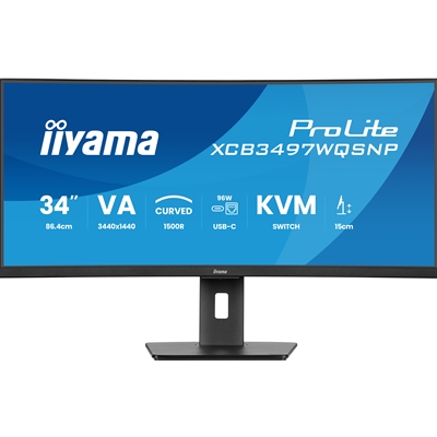 iiyama ProLite Curved Monitor XCB3497WQSNP-B1 34" VA Ultra-Wide Screen with KVM Switch, LAN, USB-C Dock, 0.4ms, 120Hz, HDMI, DisplayPort, Speakers, Height Adjustment image 2