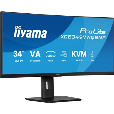 iiyama ProLite Curved Monitor XCB3497WQSNP-B1 34" VA Ultra-Wide Screen with KVM Switch, LAN, USB-C Dock, 0.4ms, 120Hz, HDMI, DisplayPort, Speakers, Height Adjustment image 5