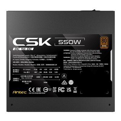Antec CSK550DC 550W Power Supply, 80 Plus Bronze Certified, ATX 12V 2.52, Non-Modular, DC-to-DC, Flat Black Cables, 120mm Quiet Fan, UK Plug image 4