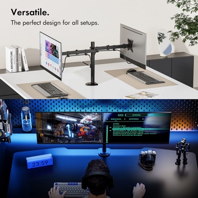 VonHaus Dual Monitor Stand for 13-32 Inch Screens, Twin Monitor Mount with Desk Clamp, Height Adjustable, Easy Assemble Stand with Full Tilt, Rotation & Swivel Arms, VESA 75x75 & 100x100mm image 2