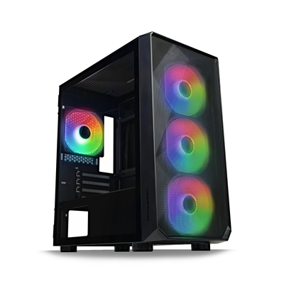 Tecware Forge M Omni Micro-ATX Case - Key-Lockable Tempered Glass, High-Airflow Mesh Front, 4 x 120mm Fans Pre-Installed, mATX/ITX Support, Black image 2