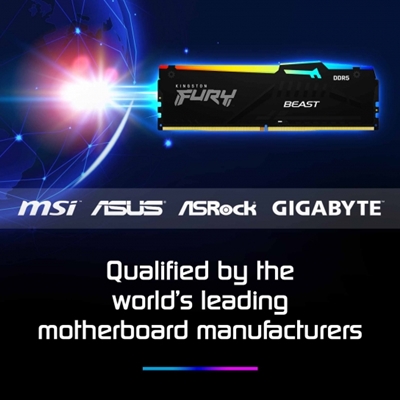 Kingston FURY Beast KF560C36BBEA-8 8GB (1x 8GB) DIMM System Memory, 6000MHz, DDR5, CL36, Black, RGB, Intel XMP, AMD EXPO image 2