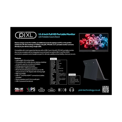 piXL PM156C 15.6 Inch 60Hz Full HD IPS Widescreen Portable Monitor with USB-C, Mini HDMI & Speakers with Foldable Case & Stand image 6