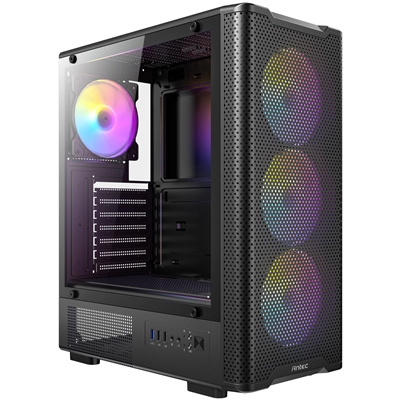 Antec VX310 ARGB Mid-Tower Gaming Case, 1 x USB 3.0 / 2 x USB 2.0, Tempered Glass Side Window Panel, High-Airflow Mesh Front , 3 x Pre-Installed ARGB LED Fans Included, ATX, Micro-ATX,ITX Compatible image 6