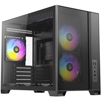 Antec FLUX M Mini Tower Gaming Case, 1 x USB Type-C / 1 x USB 3.0, Tempered Glass Side Window Panel, Vertical Airflow Design, 3 x Pre-Installed RGB LED Fans & 3 PWM Reverse Fans, Micro-ATX, ITX Compatible image 2