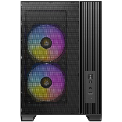 Antec FLUX M Mini Tower Gaming Case, 1 x USB Type-C / 1 x USB 3.0, Tempered Glass Side Window Panel, Vertical Airflow Design, 3 x Pre-Installed RGB LED Fans & 3 PWM Reverse Fans, Micro-ATX, ITX Compatible image 4