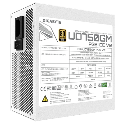 GIGABYTE GP-UD750GM 750W V2 ICE, 80 Plus Gold Certified Fully Modular Power Supply, PCIe Gen 5.1, 80 PLUS Gold, Fully Modular Design, 120mm Fan, ATX 3.1 compatible, UK Plug image 5