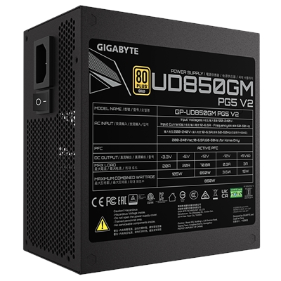 GIGABYTE GP-UD850GM 850W V2, 80 Plus Gold Certified Fully Modular Power Supply, PCIe Gen 5.1, 80 PLUS Gold, Fully Modular Design, 120mm Fan, ATX 3.1 compatible, UK Plug image 5