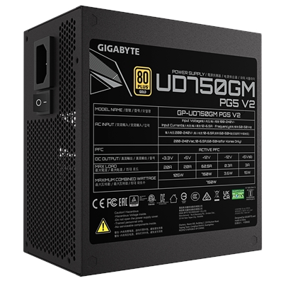 GIGABYTE GP-UD750GM 750W V2, 80 Plus Gold Certified Fully Modular Power Supply, PCIe Gen 5.1, 80 PLUS Gold, Fully Modular Design, 120mm Fan, ATX 3.1 compatible, UK Plug image 5