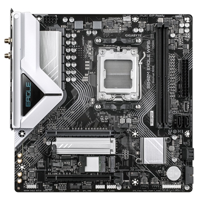 Gigabyte B840M EAGLE WIFI6 AMD AM5 Socket Motherboard, Micro-ATX, 2x DDR5 Slots, 2x M.2 Socket, Fitted I/O Shield, 2.5GbE LAN, Wi-Fi 6, 1x DisplayPort / 1x HDMI Port image 2