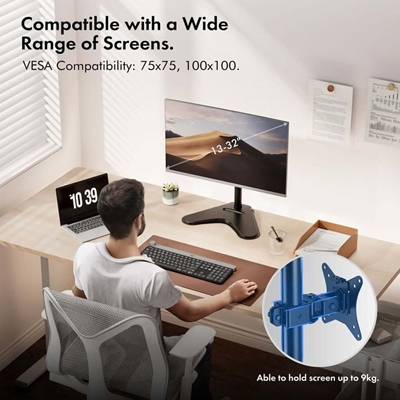 VonHaus Single Monitor Mount and Stand for 13-32 Inch Screens, VESA dimensions 75x75mm and 100x100mm image 2