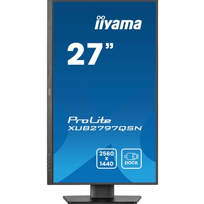 iiyama ProLite XUB2797QSN-B2 27" QHD IPS technology panel with USB-C dock and RJ45 (LAN), 1ms, USB Hubx4, HDMI, DisplayPort, Freesync, 100Hz, Speakers, Black, ACR, Internal PSU, VESA image 2