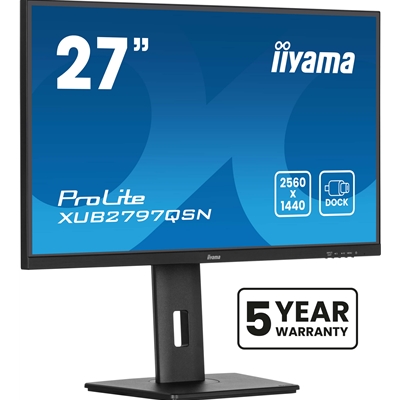 iiyama ProLite XUB2797QSN-B2 27" QHD IPS technology panel with USB-C dock and RJ45 (LAN), 1ms, USB Hubx4, HDMI, DisplayPort, Freesync, 100Hz, Speakers, Black, ACR, Internal PSU, VESA image 3