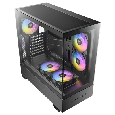 Antec CX705 ARGB Gaming Case Mid Tower,  1 x USB Type-C / 1 x USB 3.0 / 1 x USB 2.0, Tempered Glass Front and Side Window Panel, Vertical Cooling with Massive Air Intake, 5 x Pre-Installed ARGB LED Fans, ATX, Micro-ATX, ITX Compatible image 2