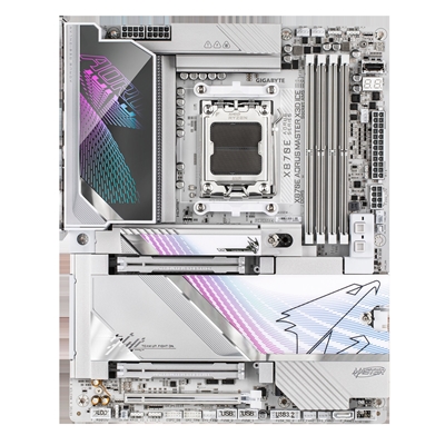 Gigabyte X870E AORUS MASTER X3D ICE AMD AM5 Socket Motherboard, ATX, 4x DDR5 Slots, 5x M.2 Sockets, Fitted I/O Shield, 10GbE LAN, Wi-Fi 7, 1x HDMI Port / 2x USB-C (USB4) image 2