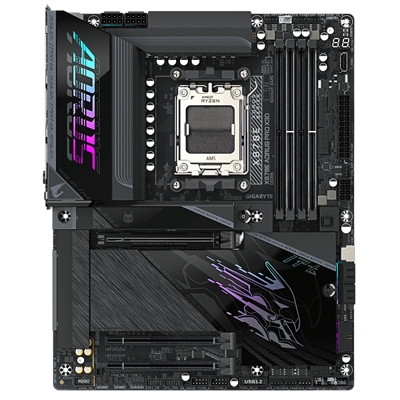 Gigabyte X870E AORUS PRO X3D AMD AM5 Socket Motherboard, ATX, 4x DDR5 Slots, 4x M.2 Sockets, Fitted I/O Shield, 5GbE LAN, Wi-Fi 7, 1x HDMI Port / 2x USB-C (USB4) image 2
