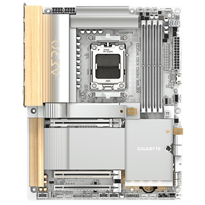 Gigabyte X870E AERO X3D WOOD AMD AM5 Socket Motherboard, ATX, 4x DDR5 Slots, 4x M.2 Sockets, Fitted I/O Shield, 2x 5GbE LAN, Wi-Fi 7, 1x HDMI Port / 2x USB-C (USB4) image 2