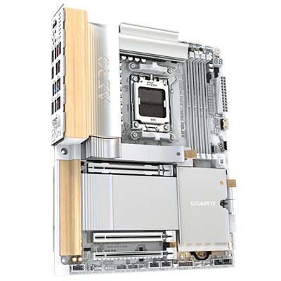 Gigabyte X870E AERO X3D WOOD AMD AM5 Socket Motherboard, ATX, 4x DDR5 Slots, 4x M.2 Sockets, Fitted I/O Shield, 2x 5GbE LAN, Wi-Fi 7, 1x HDMI Port / 2x USB-C (USB4) image 3
