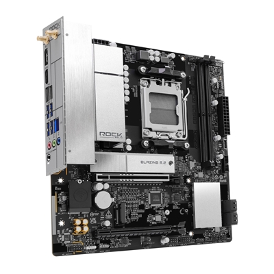 ASRock B850M Rock WiFi AMD AM5 Socket Motherboard, Micro-ATX, 2x DDR5 Slots, 2x M.2 Socket, Fitted I/O Shield, 2.5GbE LAN, Wi-Fi 6E, 1x DisplayPort / 1x HDMI Port image 2