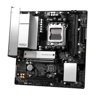 ASRock B850M Rock WiFi AMD AM5 Socket Motherboard, Micro-ATX, 2x DDR5 Slots, 2x M.2 Socket, Fitted I/O Shield, 2.5GbE LAN, Wi-Fi 6E, 1x DisplayPort / 1x HDMI Port image 3