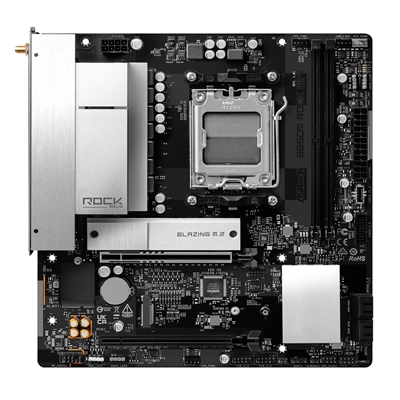 ASRock B850M Rock WiFi AMD AM5 Socket Motherboard, Micro-ATX, 2x DDR5 Slots, 2x M.2 Socket, Fitted I/O Shield, 2.5GbE LAN, Wi-Fi 6E, 1x DisplayPort / 1x HDMI Port image 4