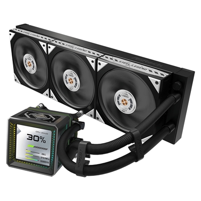 ASRock Steel Legend Dark 360 LCD AIO Liquid CPU Cooler, 360mm Radiator, Triple 120mm PWM ARGB Fans, LCD Display, Intel LGA1700/1851 & AMD AM5/AM4 Compatible image 2