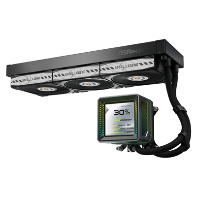 ASRock Steel Legend Dark 360 LCD AIO Liquid CPU Cooler, 360mm Radiator, Triple 120mm PWM ARGB Fans, LCD Display, Intel LGA1700/1851 & AMD AM5/AM4 Compatible image 4