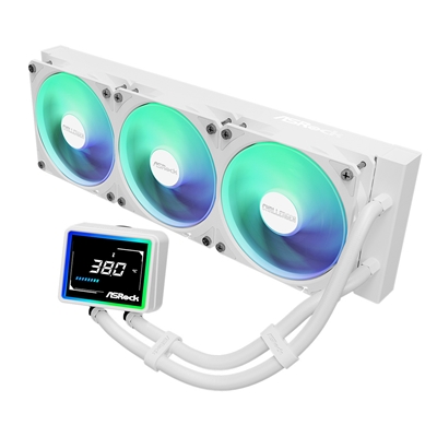 ASRock Challenger 360 Digital White AIO Liquid CPU Cooler, 360mm Radiator, Triple 120mm PWM ARGB Fans, 3? Digital Display, Intel LGA1700/1851 & AMD AM5/AM4 Compatible image 2