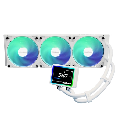 ASRock Challenger 360 Digital White AIO Liquid CPU Cooler, 360mm Radiator, Triple 120mm PWM ARGB Fans, 3? Digital Display, Intel LGA1700/1851 & AMD AM5/AM4 Compatible image 3