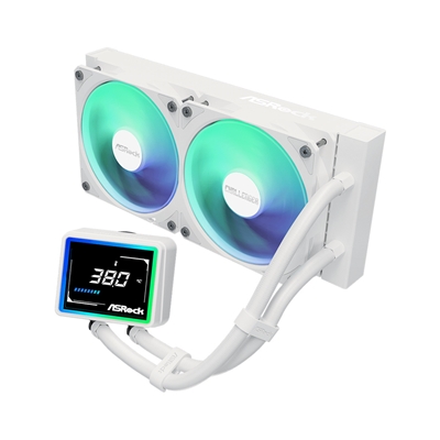 ASRock Challenger 240 Digital AIO Liquid CPU Cooler, 240mm Radiator,White, Dual 120mm PWM ARGB Fans, 3" Digital Display, Intel LGA1700/1851 & AMD AM5/AM4 Compatible image 2