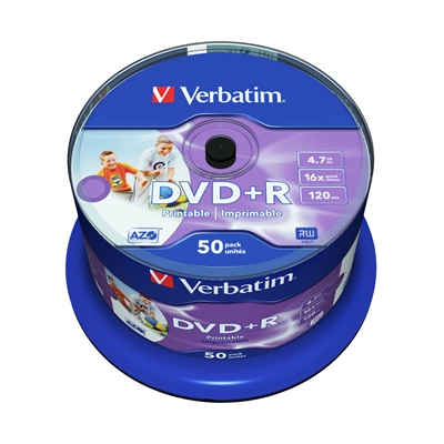 Verbatim (43512) DVD+R 16X 4.7GB 50 Pack Spindle Wide Inkjet Printable No ID image 2