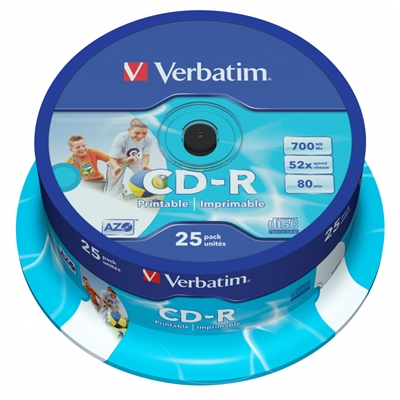 Verbatim (43439) CD-R Wide Inkjet Printable ID Branded 25 Pack Spindle AZO 700MB 52X image 2