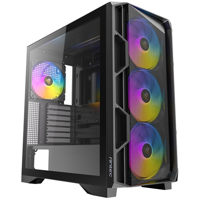 Antec AX1000 ARGB Mid-Tower Gaming PC Case, Full Mesh Front, Tempered Glass, Steel/Plastic,  4 x 120mm ARGB Fans, E-ATX, ATX/Micro-ATX/ITX Compatible