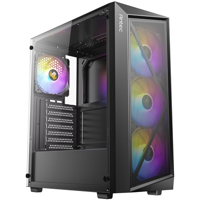 Antec AX67 ARGB Mid-Tower Gaming Case, 1 x USB 3.0 / 2 x USB 2.0, Tempered Glass Side Window Panel, High Airflow Mesh Front Panel, 4 x Pre-Installed ARGB LED Fans, ATX, Micro-ATX, ITX Compatible