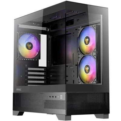 Antec CX500M Micro Tower Gaming Case, 1 x USB Type-C / 1 x USB 3.0, Tempered Glass Front and Side Window Panel, Vertical Airflow Mesh Front, 3 x Pre-Installed RGB LED Fans, Micro-ATX, ITX Compatible