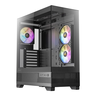 Antec CX700 Mid Tower Gaming Case 1 x USB Type-C / 1 x USB 3.0, Tempered Glass Front and Side Window Panel, Support Vertical Cooling 3 x Pre-Installed ARGB LED Fans, ATX, Micro-ATX, ITX Compatible