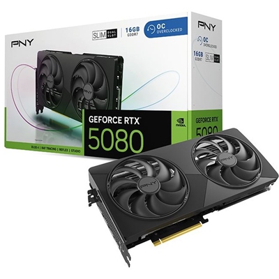 PNY NVIDIA GEFORCE RTX 5080 SLIM OC 16GB GDDR7 Graphics Card, 10752 Cuda Cores, 2295 MHz Core Clock, Dual Fan, 3x DisplayPorts/ 1 x HDMI Port