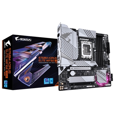 Gigabyte B760M AORUS ELITE WIFI6E GEN5 Intel 1700 Socket Motherboard, Micro-ATX, 4x DDR5 Slots, 2x M.2 Socket, 2.5GbE LAN, Wi-Fi 6E, 1x HDMI Port/ 1x DisplayPort