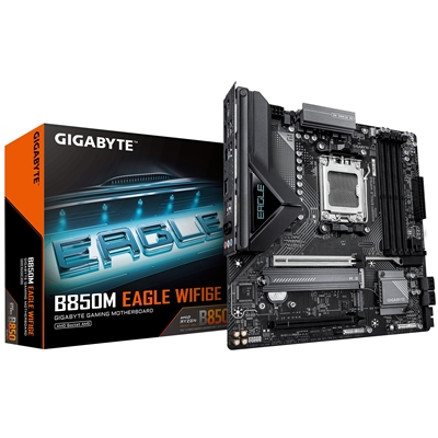 Gigabyte B850M Eagle WIFI6E AMD AM5 Socket Motherboard, Micro ATX, 4x DDR5 Slots, 2x M.2 Sockets, Fitted I/O Shield, 2.5GbE LAN, Wi-Fi 6E, 2x DisplayPort / 1x HDMI Port